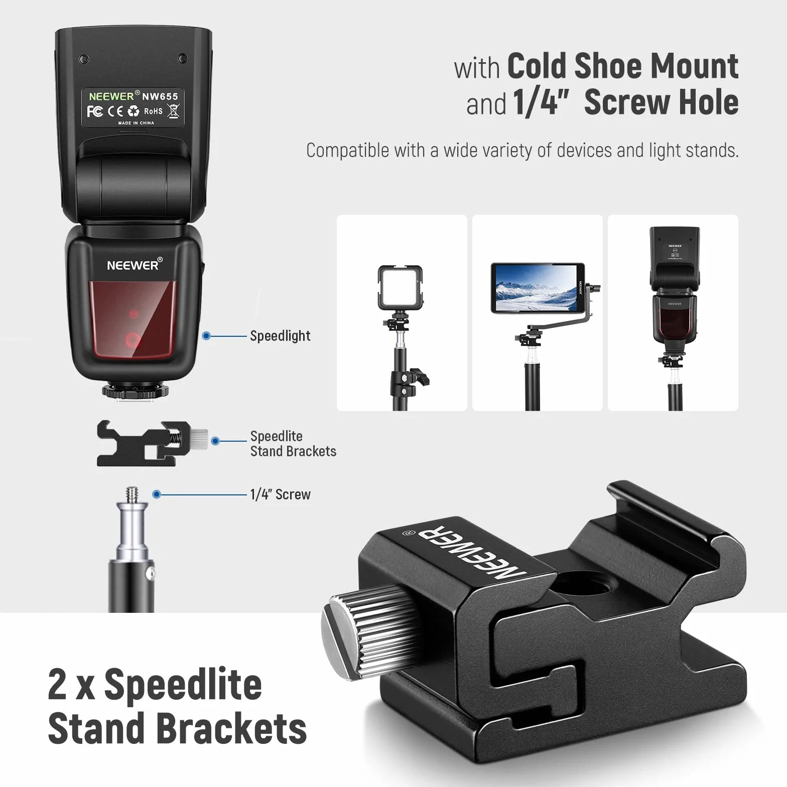 NEEWER 8 PCs Adaptador Montura Zapata Caliente Kit, Tornillo 1/4", Soporte Pie Flash y Cubierta Zapata; Compatible con Cámaras DSLR, Luces LED, Micrófonos, Soportes de Iluminación y Monitores