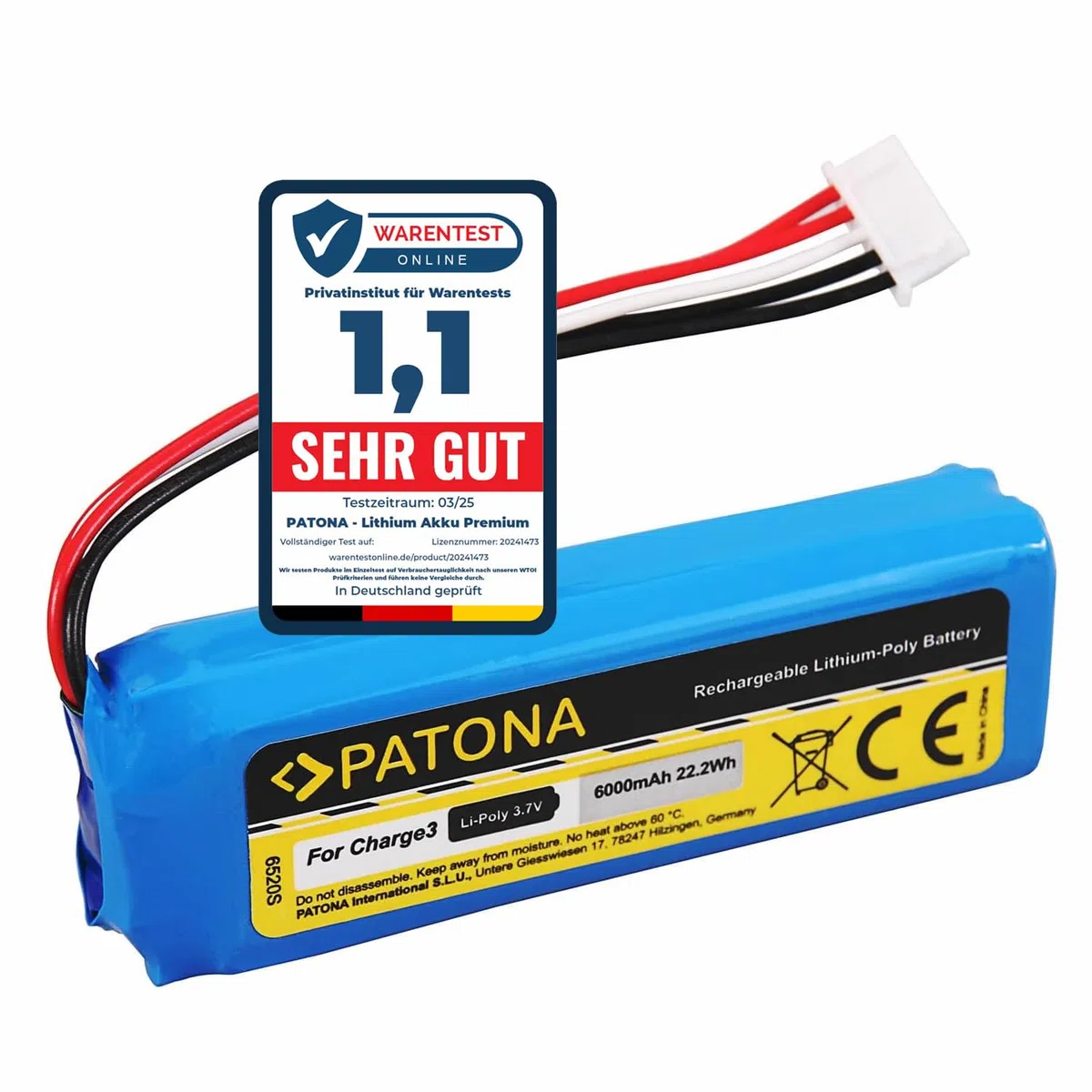 PATONA - Batería de Repuesto para JBL GSP1029102A (6000 mAh), Compatible con JBL Charge 3 (2016)