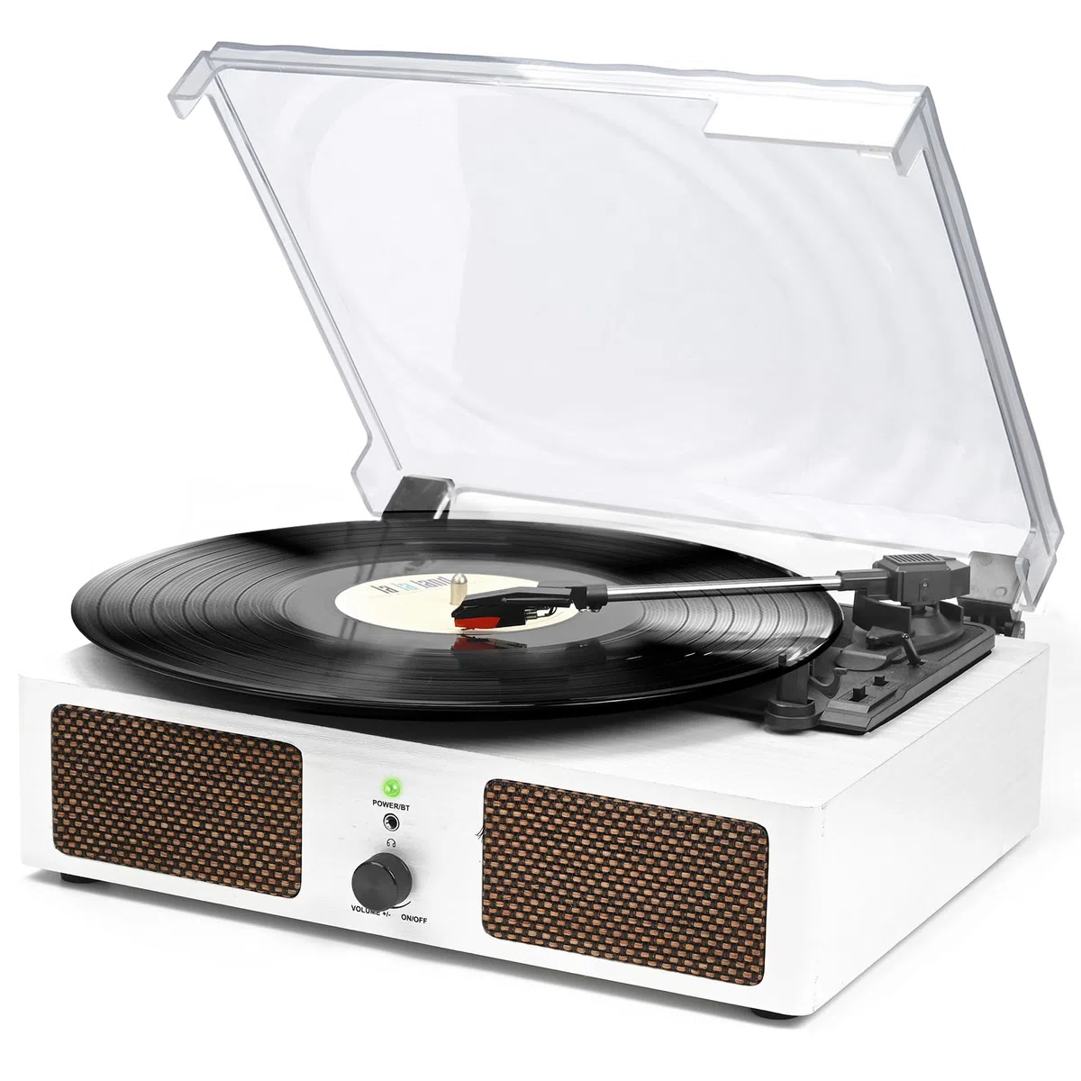 Udreamer Tocadiscos, Tocadiscos con Altavoces Integrados y Bluetooth Accionado por Correa, Fonógrafo Vintage de 3 Velocidades para Disfrutar de la Música y Decoración del Hogar (Madera Blanca)