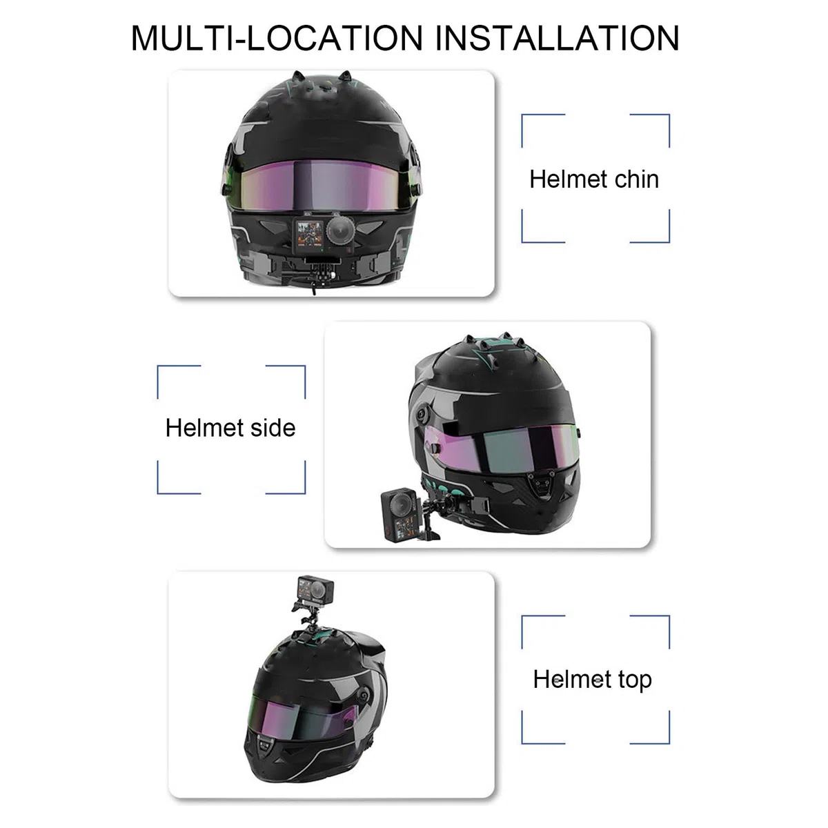 Akozon Soporte para Barbilla para Casco de Motocicleta, para Cámara de Acción, 3 Secciones, Adhesivo de Doble Cara Desmontable, Rotación de 360 ​​Grados, Soporte para Montaje en