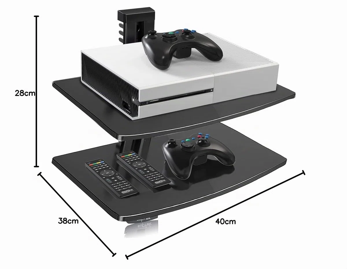 suptek Estantería Flotante de Pared de 2 Niveles: Soporte de Vidrio Templado para Reproductores DVD, Consolas de Juego y Accesorios AV, Carga 8kg/Estante, CS202