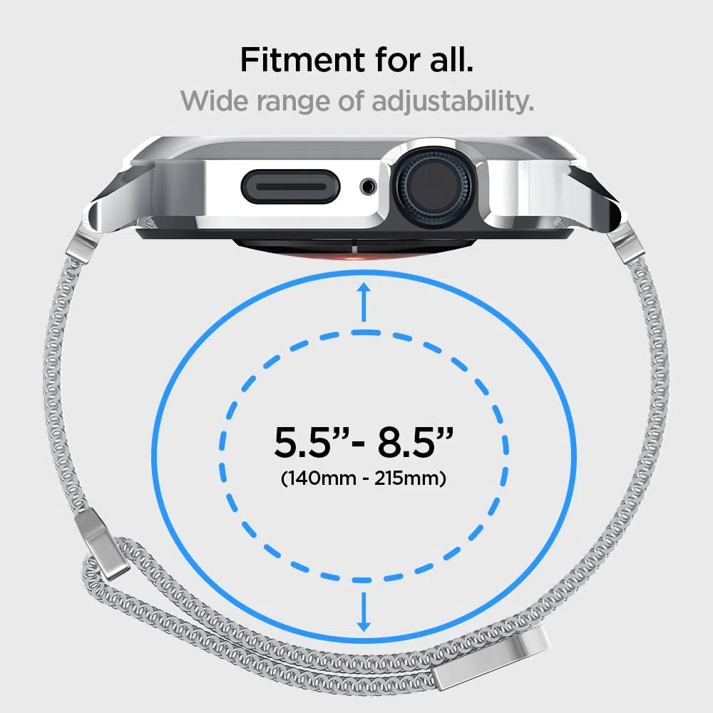 Spigen Funda y Correa Metal Fit Pro Compatible con Apple Watch 9 8 7 45mm - Plata