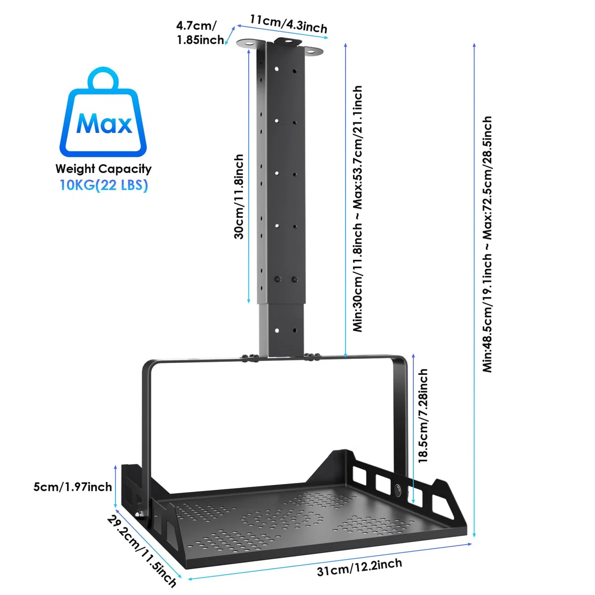 Salange Soporte de Techo para Proyector, Altura Ajustable, Soporte Universal para Proyector para Techo/Pared con guía de Cables integrada, Capacidad de Carga de hasta 10 kg, para Cine en