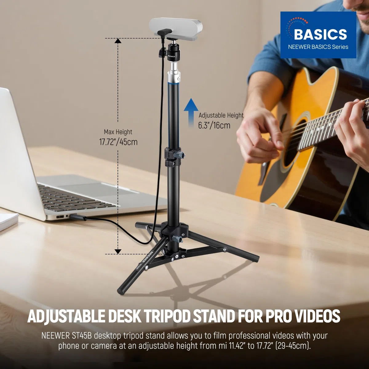 NEEWER Webcam Trípode Escritorio, Minicámara Trípode Mesa con Soporte Teléfono, Compatible con iPhone, Logitech Anker Emeet, Aro Luz para Gabación de Video, Transmisión en Vivo, Zoom Call, ST45B