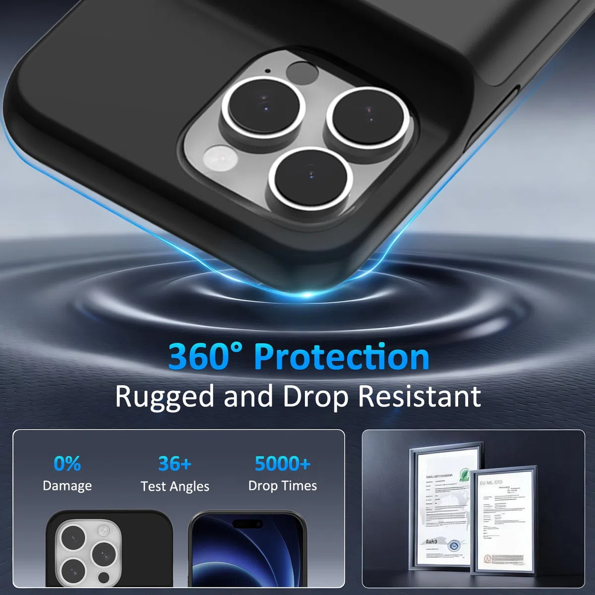 Funda de Batería para iPhone 16 Pro (6.1"), Cargador Portátil de 8500mAh, Funda Ultrafina de Batería Extendida, Cargador de Teléfono y Funda Protectora con Función de Carga para iPhone 16 Pro