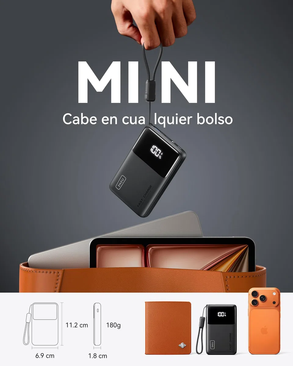 INIU 45W Power Bank, El Más Ligero 10000mAh Bateria Externa, PD3.0 Carga Rápida USB C Input & Output Bateria Portatil con Linterna para iPhone 17 16 15 14 13 12 Pro Samsung S22 S21 S20 iPad Airpods
