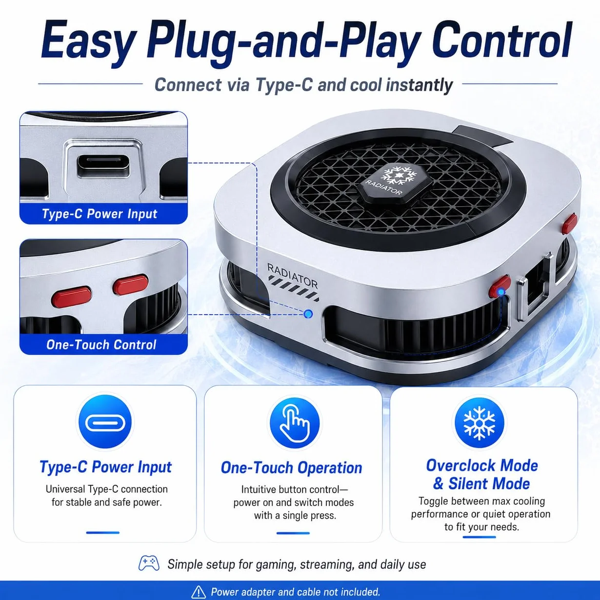 auvstar Enfriador de Movil,Magnético para Juegos,Ventilador Portátil RGB,Ligero y Silencioso,5 Modos,Ideal para Juegos/Transmisiones en Directo (plateado)