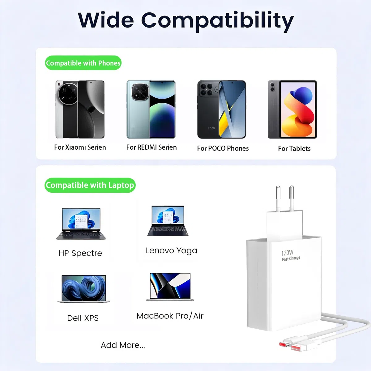 120W Hypercharge Cargador Compatible con Xiaomi 17 15 14 13 12 11, 17 15 14 13 12 11 Ultra, 15T 14T 13T 12T 11T Pro, Xiaomi Poco F8 F7 Ultra M8 F8 F7 X7 F6 X6 Pro Redmi USB C Adaptador alimentación