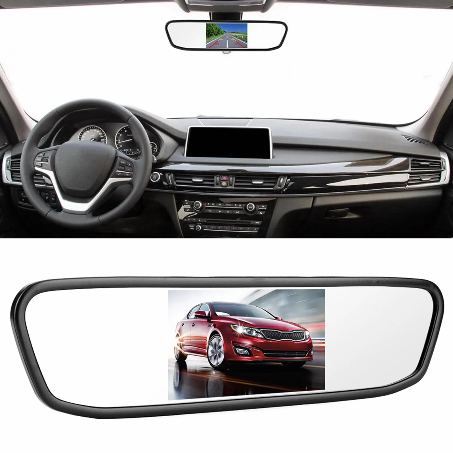 Monitor de Espejo retrovisor HD para automóvil, 4.3in Monitor de Espejo retrovisor HD para automóvil 8LED Cámara de Marcha atrás de visión Nocturna a Prueba de Agua Monitor de automóvil