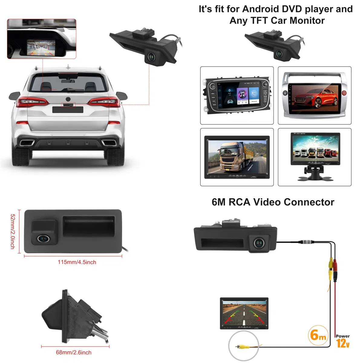 CAMECHO Cámara Trasera HD 1280 * 720P para Audi A4L A3 Q3 Q5 y VW Volkswagen Passat Tiguan Touareg, cámara de 170 Grados IP67 Resistente al Agua, visión Nocturna, AHD y CVBS