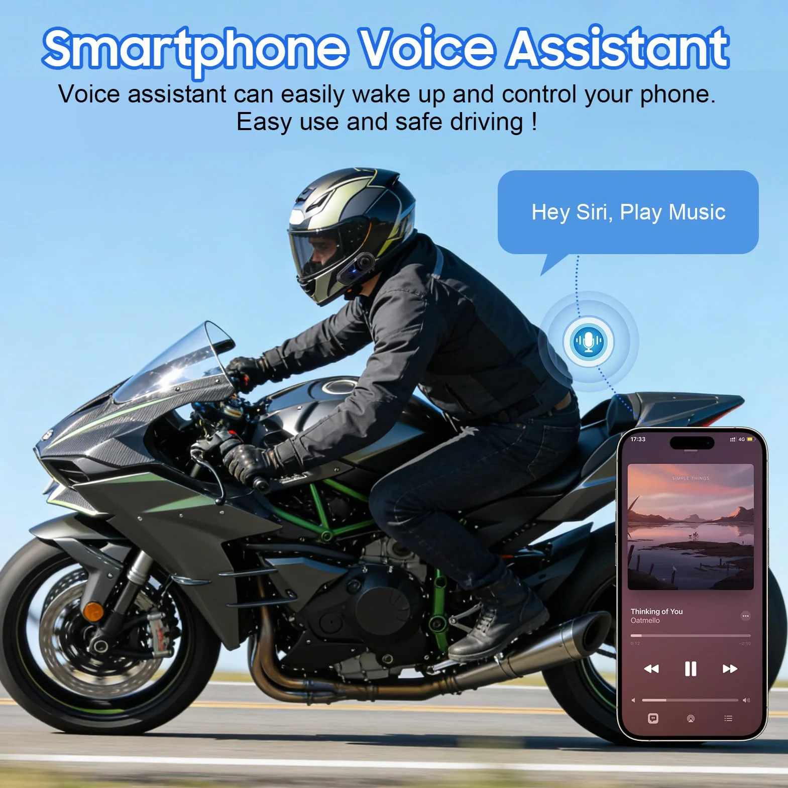 Yosoo Health Gear Intercomunicador de Motocicleta Casco Auricular Bluetooth con Cancelación de Ruido, Auriculares con Asistente de Voz, Respuesta Automática, Llamada, Control de Música, GPS