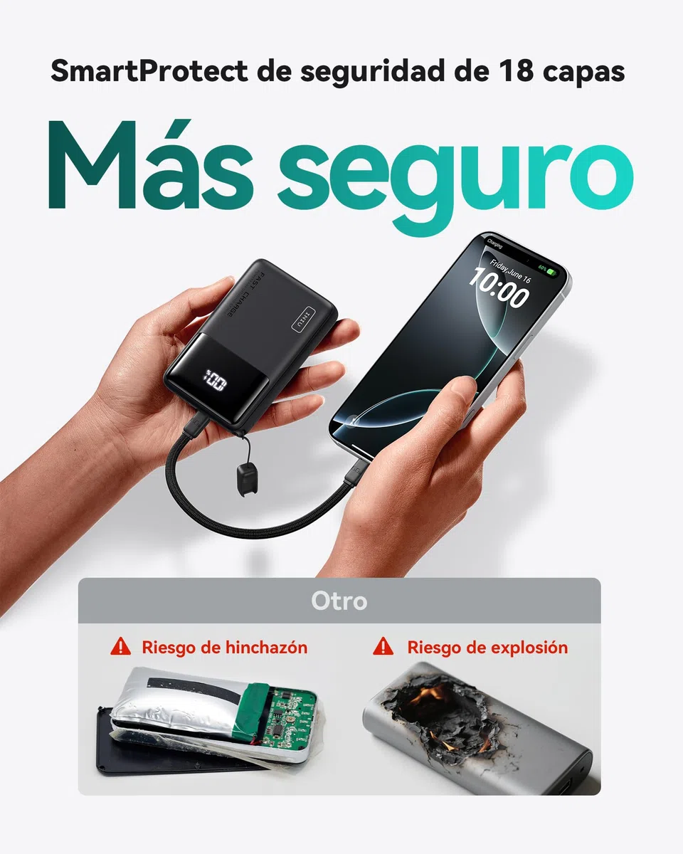INIU 45W Power Bank, El Más Ligero 10000mAh Bateria Externa, PD3.0 Carga Rápida USB C Input & Output Bateria Portatil con Linterna para iPhone 17 16 15 14 13 12 Pro Samsung S22 S21 S20 iPad Airpods