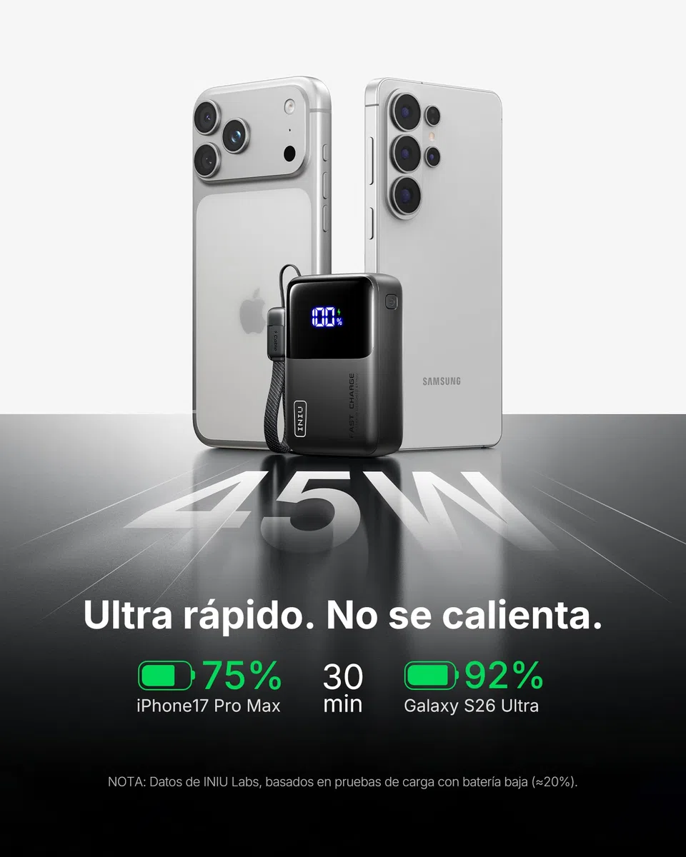 INIU Power Bank, Ultra Mini 45W Carga Rápida 10000mAh Bateria Externa con Cable USB C Desmontable, Apto para Avión & Esenciales de Viaje, Bateria Portatil para iPhone 17 16 Samsung S22 iPad Xiaomi etc
