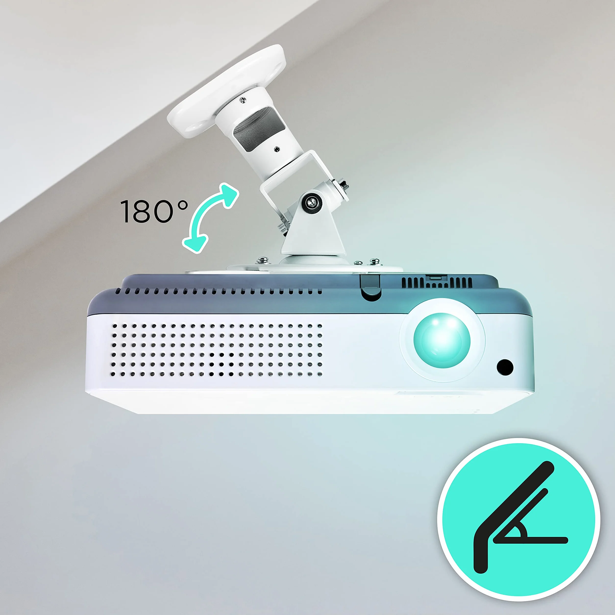 Duronic PB07XB Soporte para Proyector de Techo y Pared, Universal, Giratorio 360º y Articulable hasta 180º, Carga Máx.10 kg, Cine en Casa, Videojuegos, Presentaciones, Color Blanco