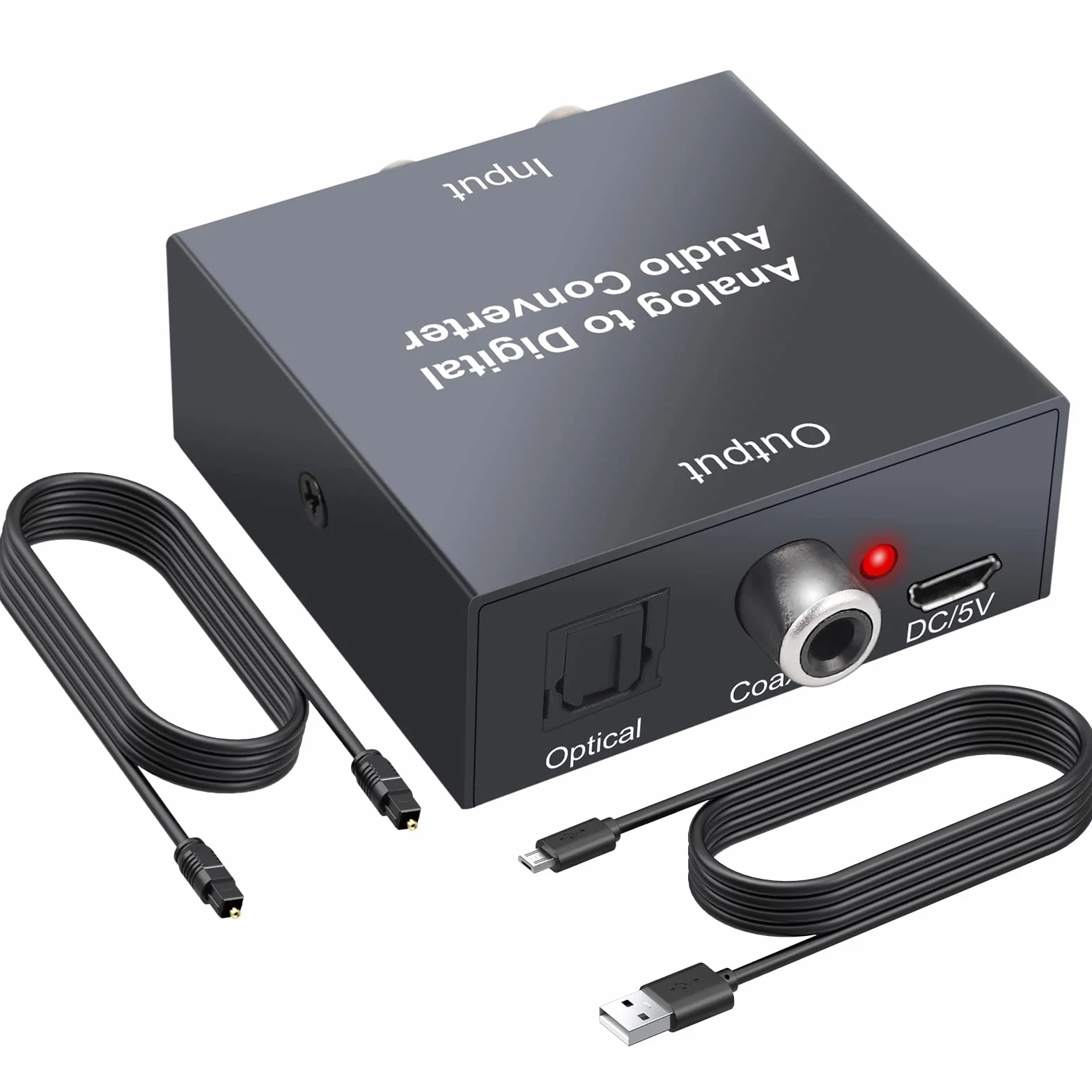 Convertidor de Audio Analógico a Digital de RCA y Jack 3,5 mm a Optico Toslink SPDIF Coaxial Adaptador de Audio con Cable Óptico para PS3 Blu-ray HD DVD AV Amplificador Barra de Sonido