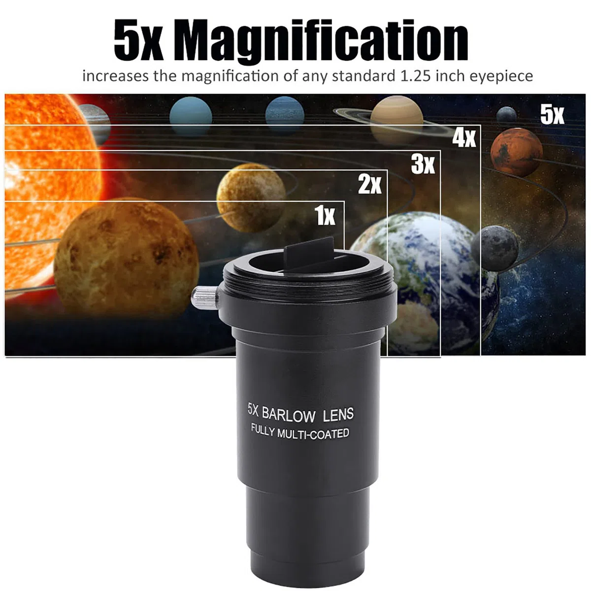 Lente Barlow, lente Barlow 5X, lente Barlow de 1,25 pulgadas, lente Barlow multicapa de 1,25" 5X con rosca M42 x 0,75 mm para ocular de telescopios de 31,7 mm