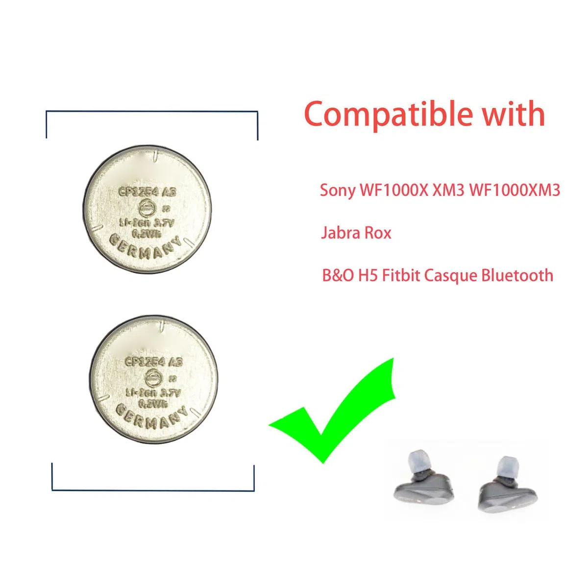 Batería de Repuesto CP1254 A3 Compatible con Auriculares WF-SP900 WF-1000XM3 WF-XB700 WF-SP700N Auriculares Bluetooth Jabra Rox B&O H5 (2 Piezas)