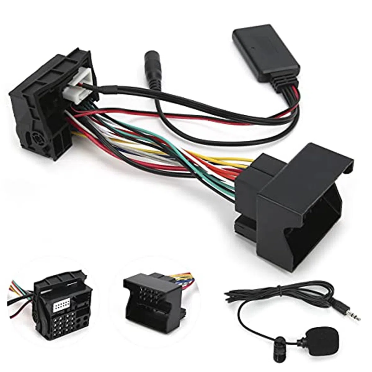 Cable Bluetooth, adaptador Bluetooth, cable Bluetooth de 12 pines y 12 V, adaptador de audio estéreo ABS con micrófono de repuesto, for Peugeot 207, 307, 407 y 308 Adaptador de micrófono de au