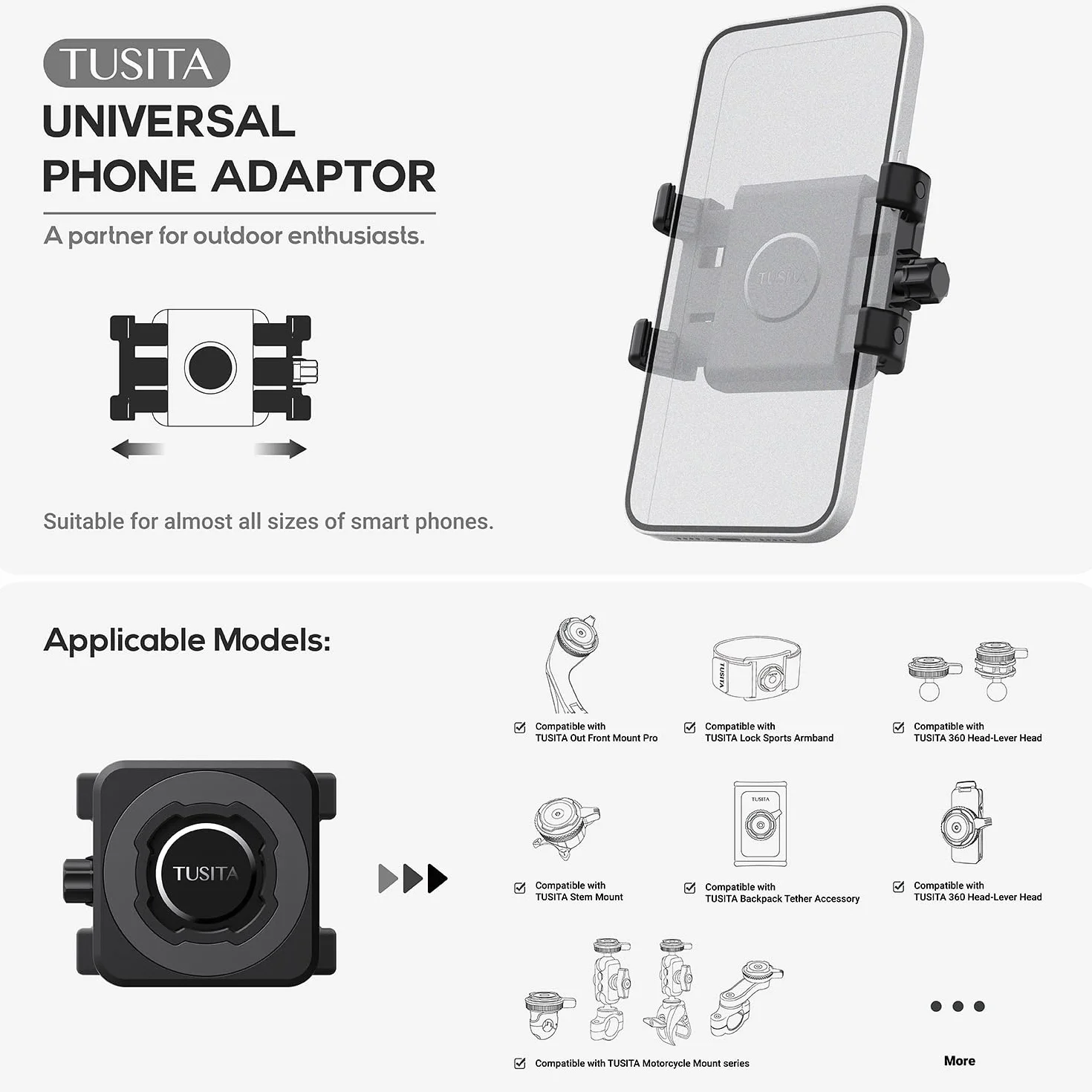 TUSITA Lock Soporte para Teléfono - Universal Adaptador Abrazadera Compatible con Quad Lock Soporte