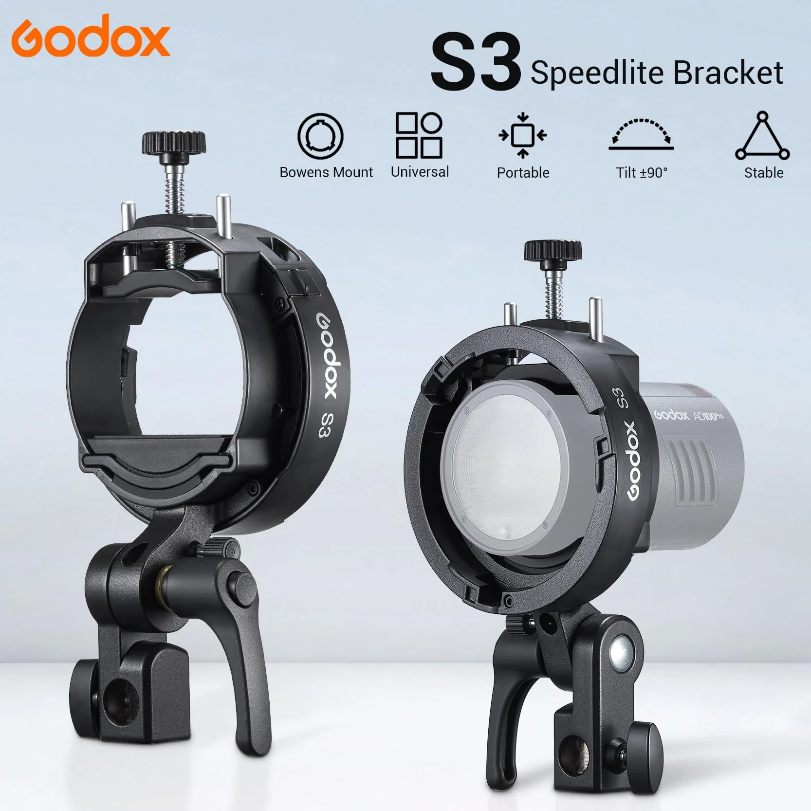 Godox S3 Soporte para Flash Bowen Mount S-Type para GODOX V1PRO V100 V860III TT350 AD100 AD200 AD200Pro AD300 Speedlite Flash
