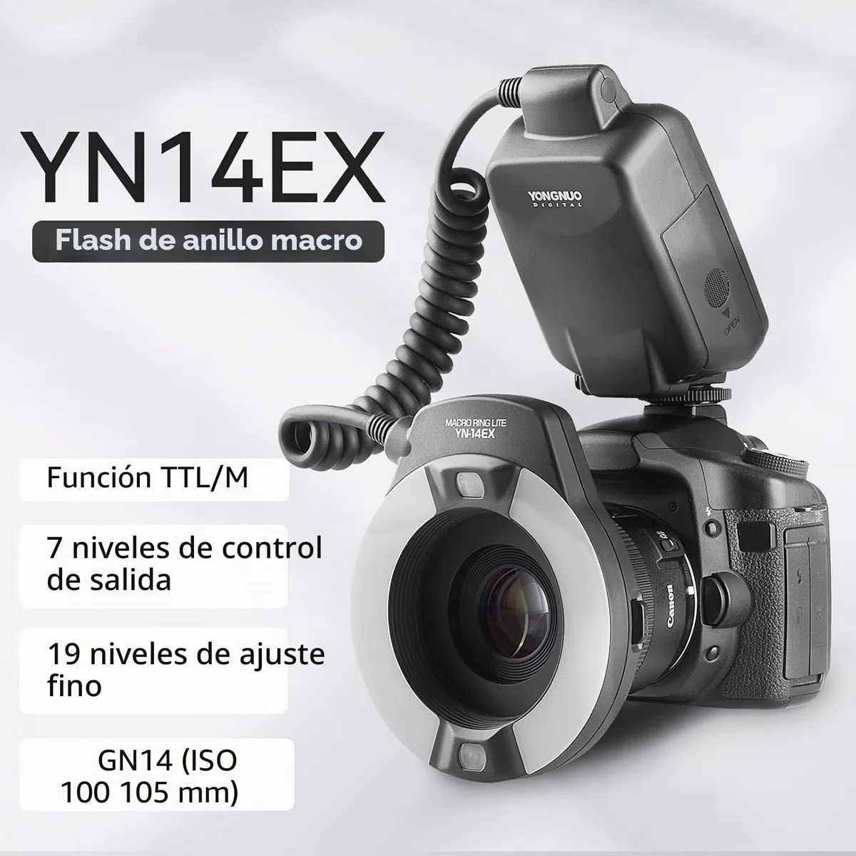 Yongnuo YN-14EX - Flash Macro/anular para Canon, Negro