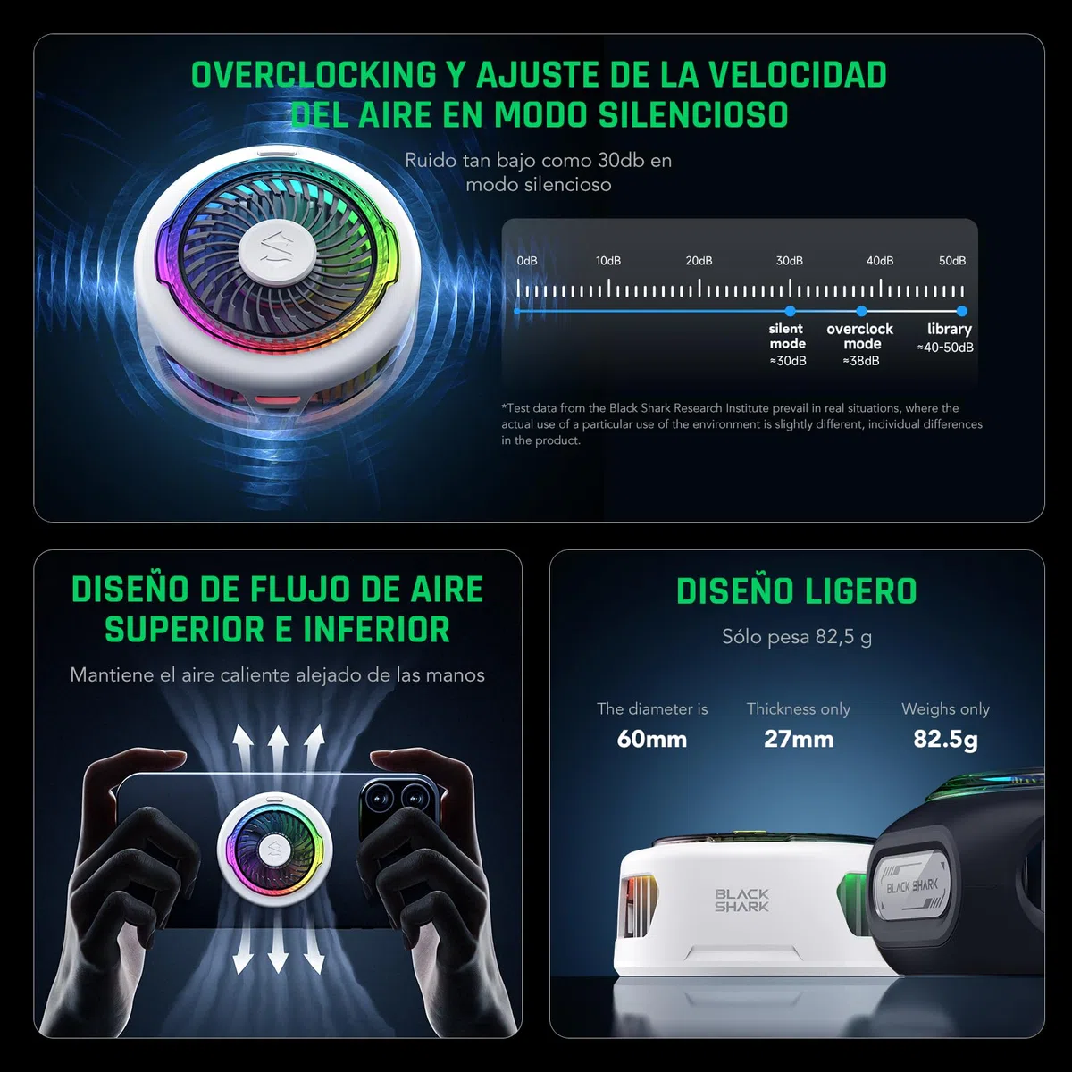 Black Shark FunCooler 5 Enfriador Magnético para Teléfonos Móviles para Juegos, Ventilador Portátil con luz RGB, Radiador para Teléfonos Móviles iPhone Magnetic Series/Android/tabletas/iPad (Blanco)
