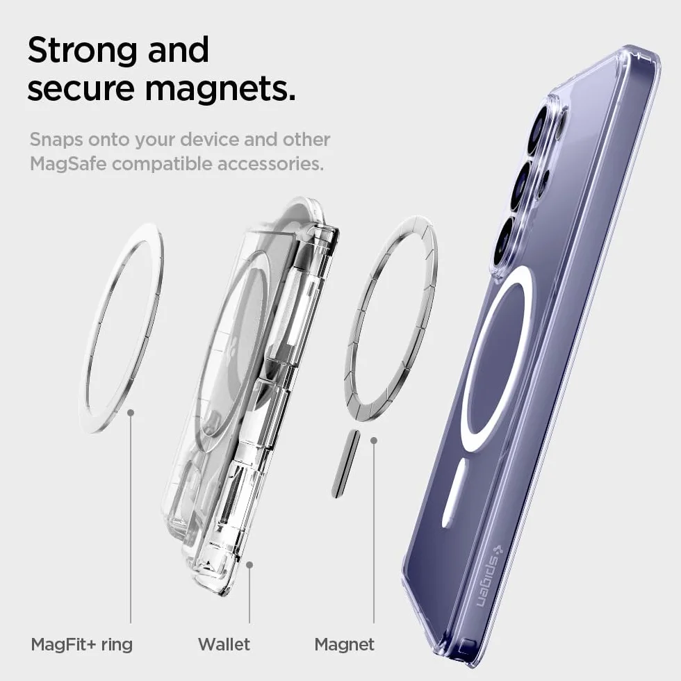 Spigen Ultra Hybrid MagFit+ Tarjetero Cartera Magnético Compatible con Funda magnética de Samsung Galaxy S26 & S25 Serie, S25 Edge y Z Fold 7 - Transparente