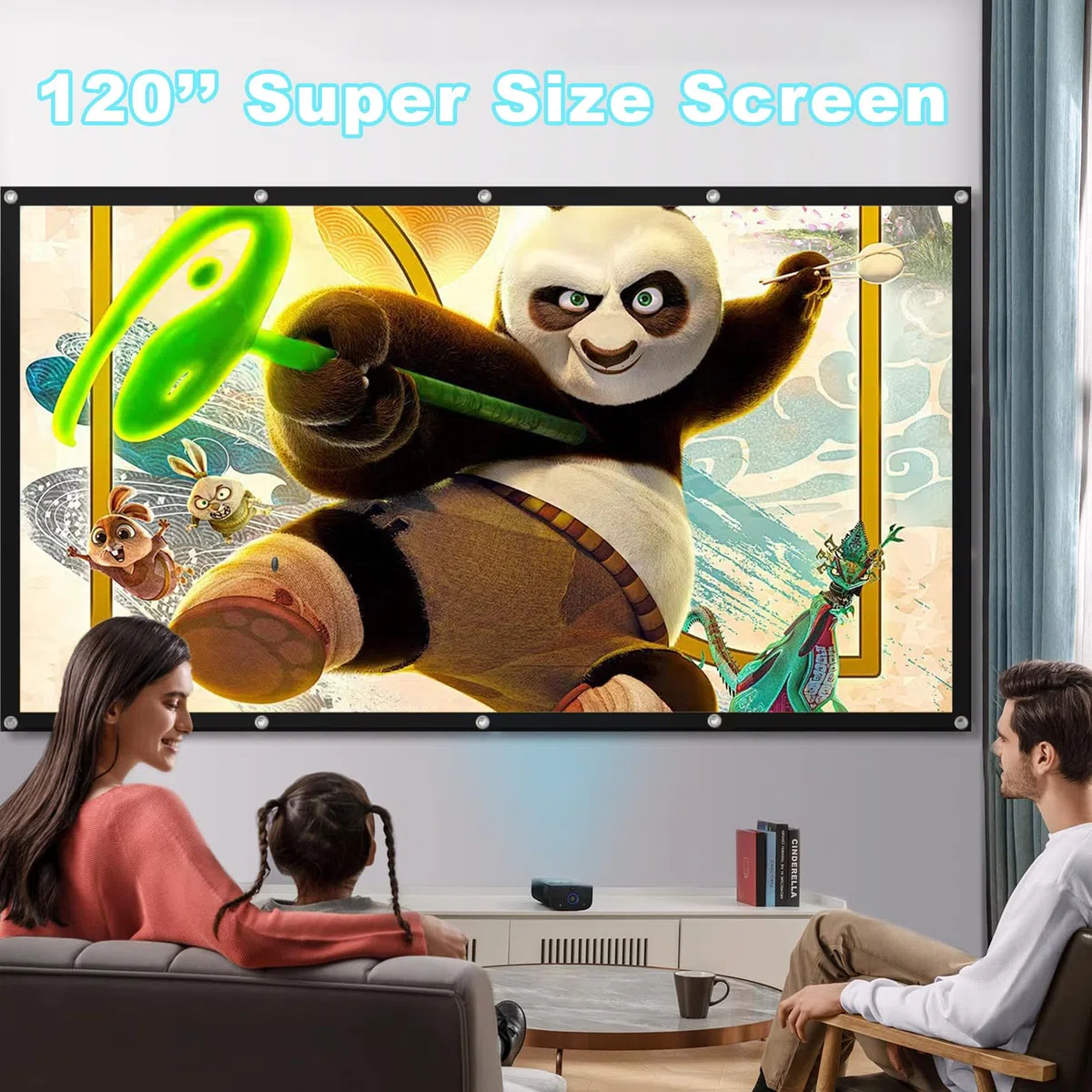 Pantalla Proyector 120 Pulgadas 16:9 4K HD, Pantalla de Proyección Portátil Plegable Antiarrugas Doble Cara 265 x 150 cm, Lona Proyector Fácil de Colgar, para Cine en Casa y Exterior