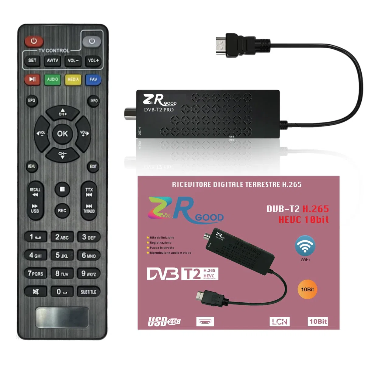 bestyks Decodificador TDT HD, Sintonizador TDT HD HDMI, DVB T2 H265 Decodificador HD, TDT HD Euroconector Full HD 1080p Soporte WiFi, Control Remoto IR 2 en 1, Dolby, PVR, LCN
