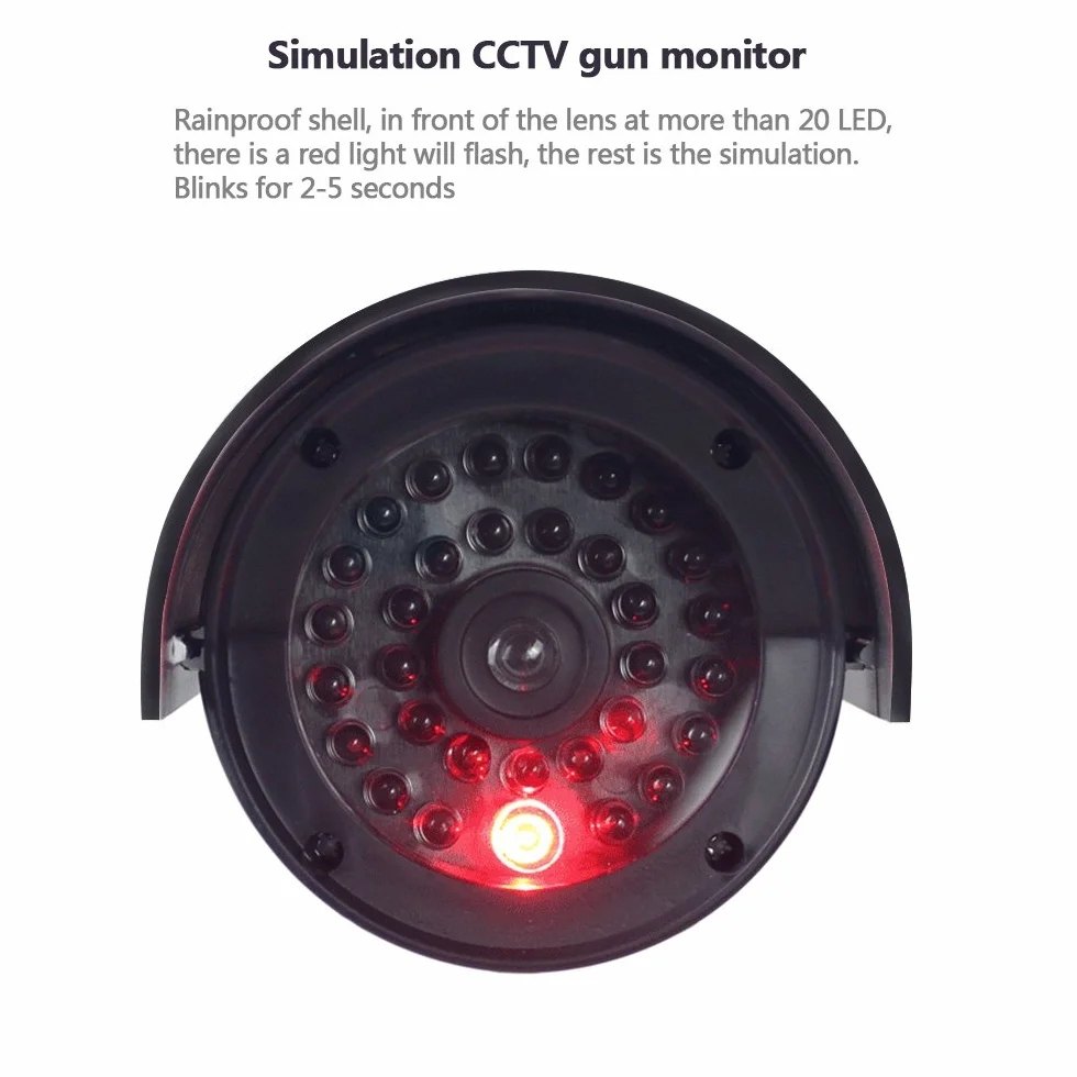 2Pcs Cámara de Vigilancia Simulada CCTV Cámara Ficticia con Soporte de Pared Camaras Falsas de Seguridad,Cámara Dummy con Led Rojo Parpadeante Impermeable Negro,con Pegatinas de Advertencia Tornillos