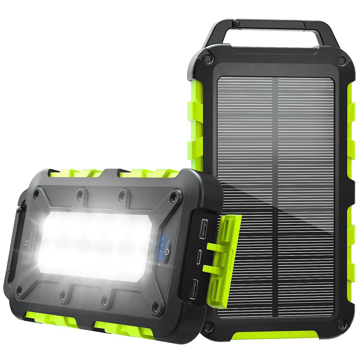Cargador Solar 10000mAh Power Bank Solar, Bateria Externa con Carga Rápida 22,5 W Impermeable IPX4 2 Puertos USB + Linterna LED Compatible con Smartphones Tablets Camping y Emergencias Verde