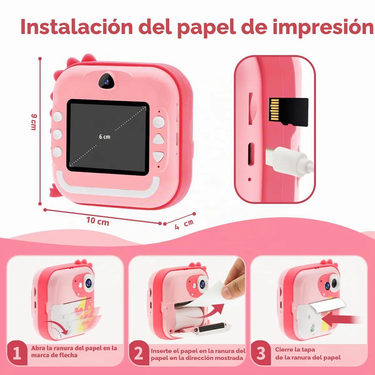 TOYOGO Cámara Instantánea para Niños, Cámara de Impresión Digital, Pantalla 2.4 Pulgadas, Video 1080P & 12 MP Doble Lente, 32G, 5 Rollos de Papel, Regalo para Cumpleaños y Navidad