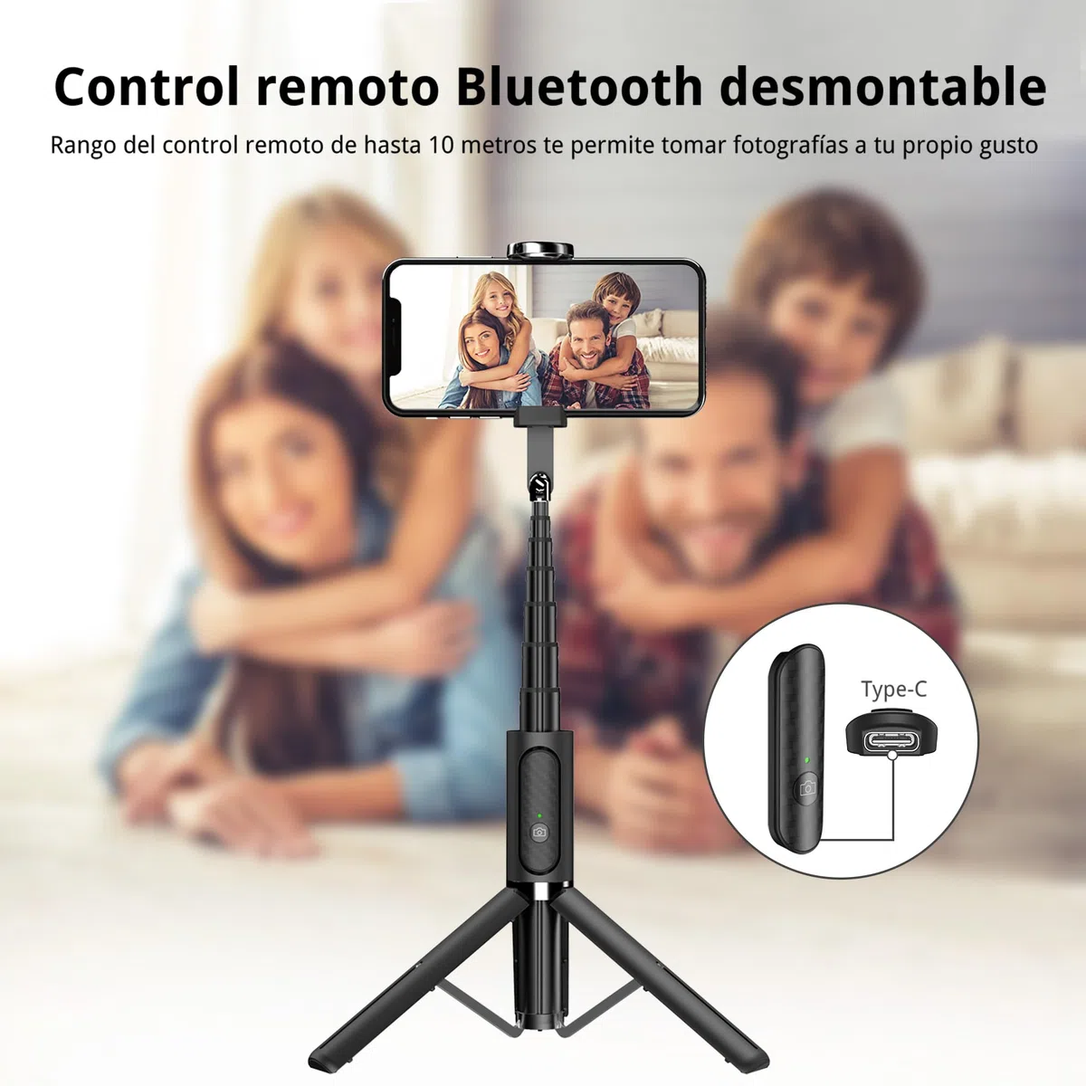 ATUMTEK Palo Selfie Trípode, Trípode Móvil 3 en 1 Extensible de Aluminio con Mando a Distancia Bluetooth Inalámbrico, Compatible con iPhone 17/16/15/14/13/12 mini/11 Pro y Smartphones Samsung, Negro