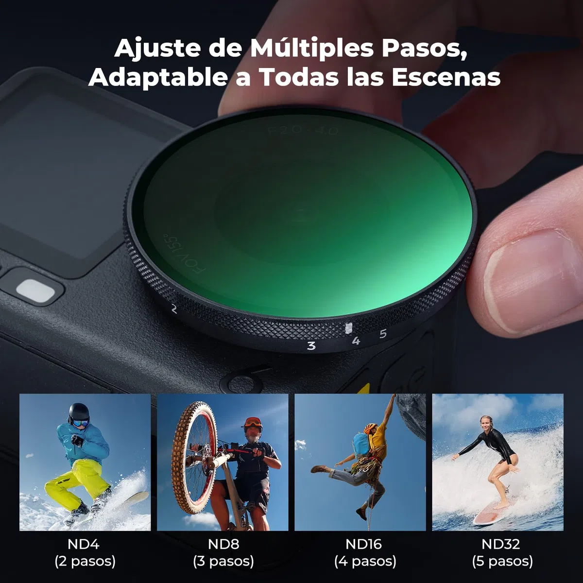 K&F CONCEPT Filtro Variable ND4-32 Snap On Compatible con dji Osmo Action 6, Filtro Densidad Neutra de Paradas limitadas, Accesorio para cámara de acción con Vidrio HD Multicapa