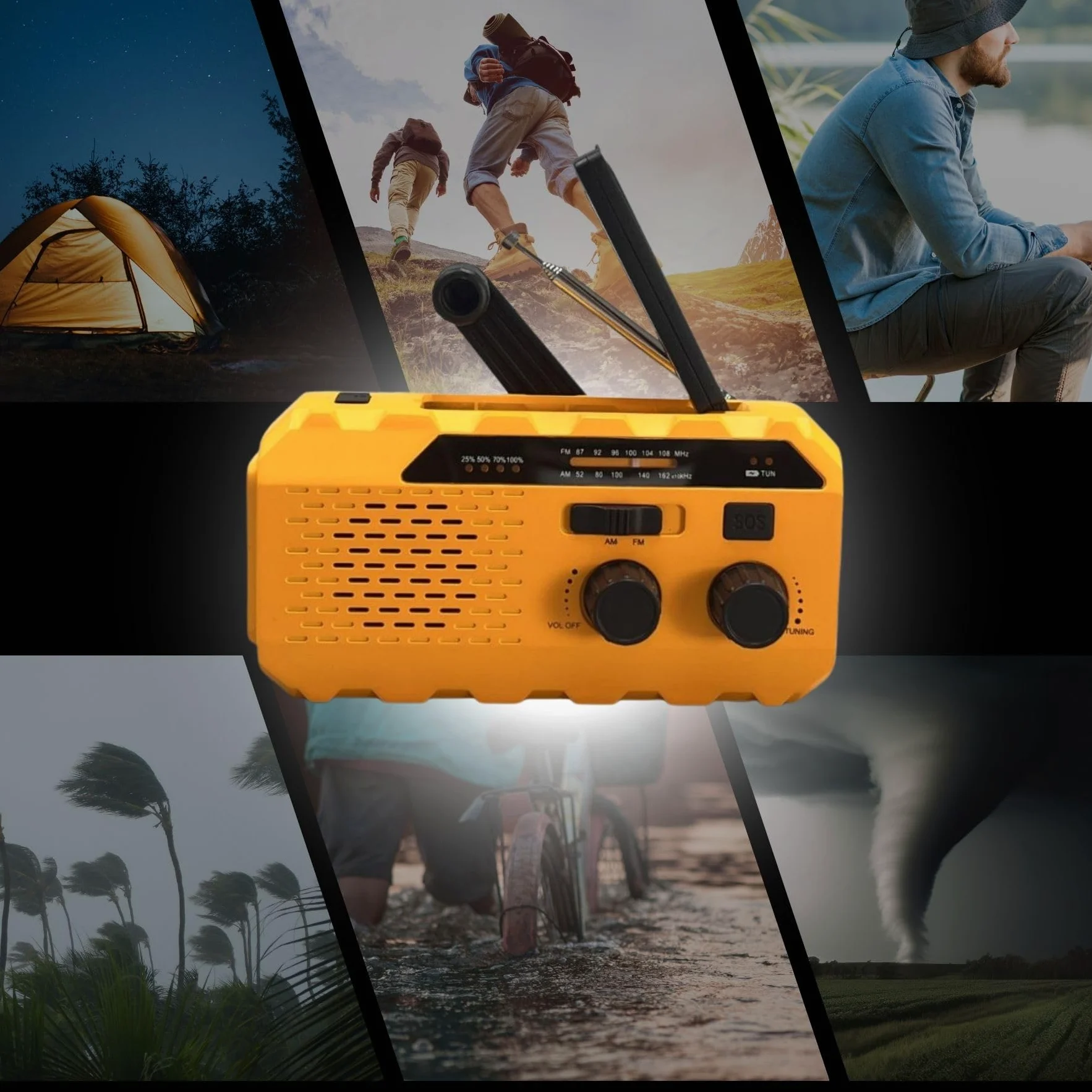BSL Radio Portátil Am/FM CT-6127 | Carga Solar y manivela Dynamo | Linterna LED | Batería Recargable 2000mAh Almacenamiento y Carga Dispositivos externos | USB-A y USB-C.