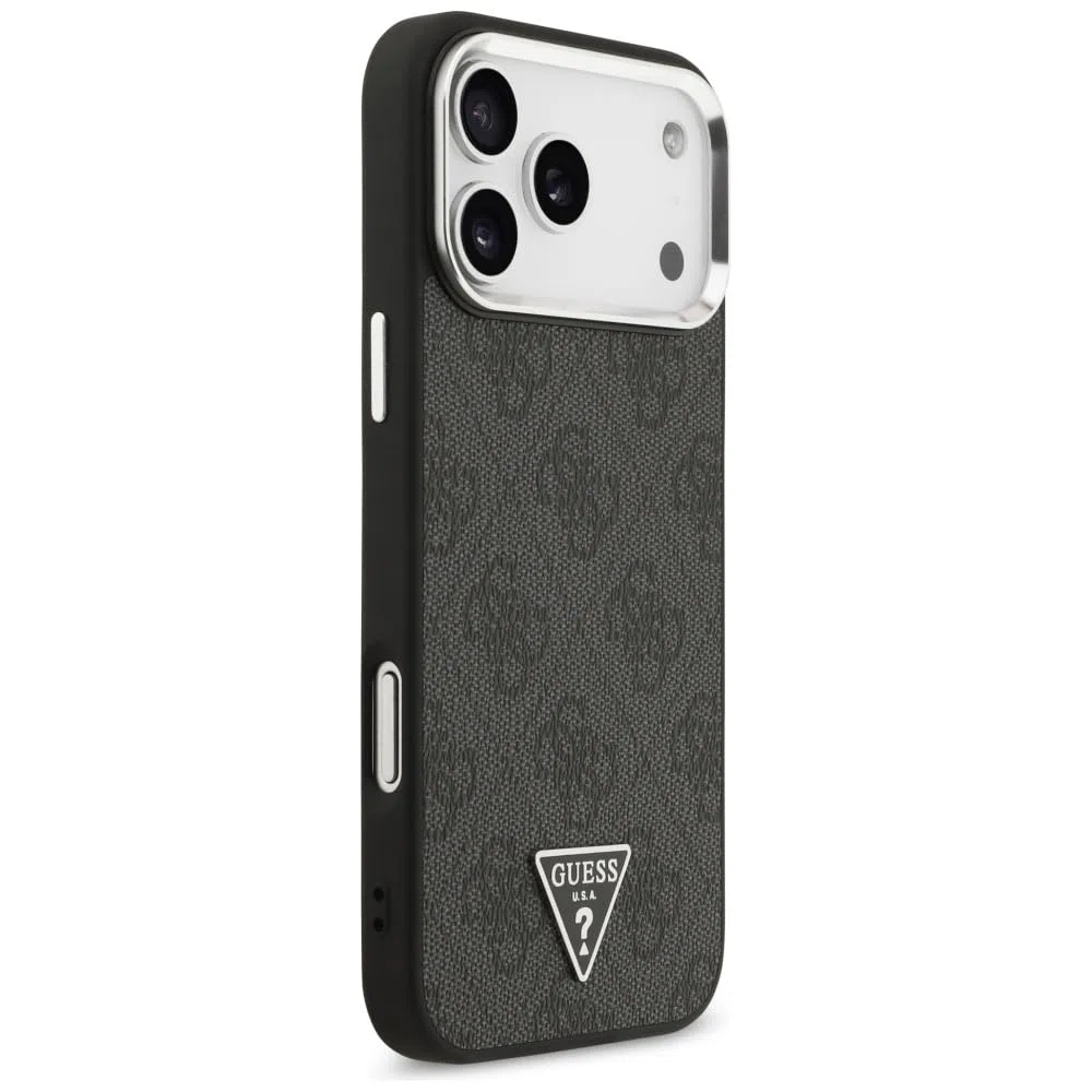 CG MOBILE Guess 4G Triángulo Logo Compatible con MagSafe Funda para iPhone 17 Pro Max (Negro/Plata)