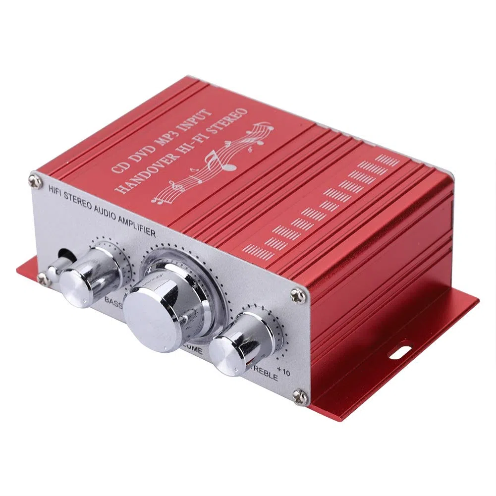 Annadue 4 Canales Mini Amplificador estéreo para automóvil Digital para automóvil, Reproductor de música de Audio en Modo de Sonido, para USB MP3 FM SD DVD(Red)