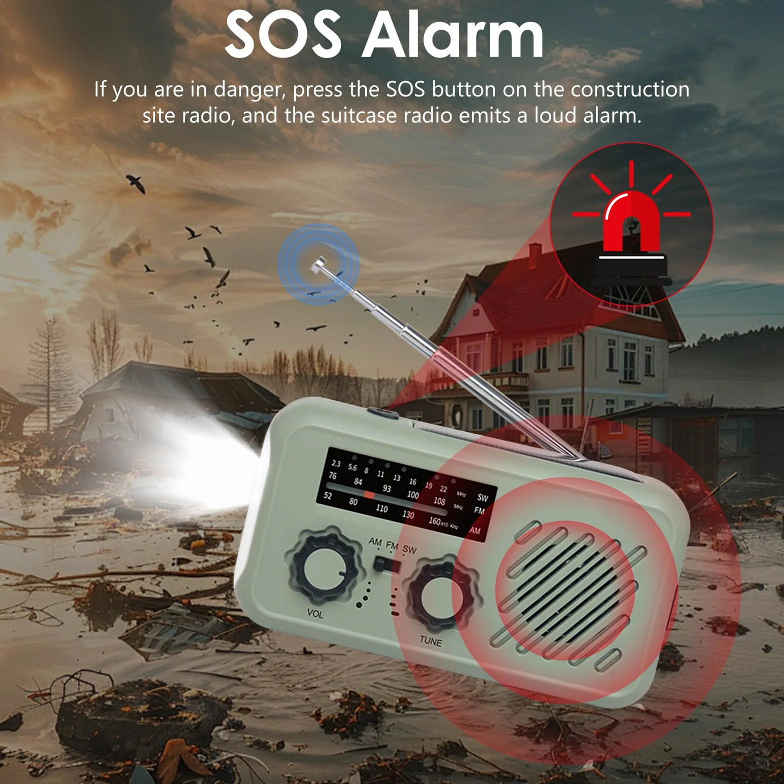 Radio de Emergencia Portátil, FM/Am Emergency Radio con Solar Recargable Radios de Dinamo con Manivela, SOS Allarme, Powerbank, Radios Solare Kit di Emergenza Dinamo per Campeggio, Ourdoor