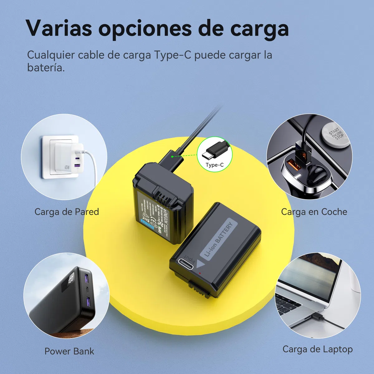 ENEGON NP-FW50 Tipo C Puerto de Carga Baterías (2x1500mAh) para Sony ZV-E10, A6000, A6500, A6300, A6400, A7, A7II, A7RII, A7SII, A7S, A7S2, A7R, A7R2, A55, A5100, A5000, A3000, A55, RX10