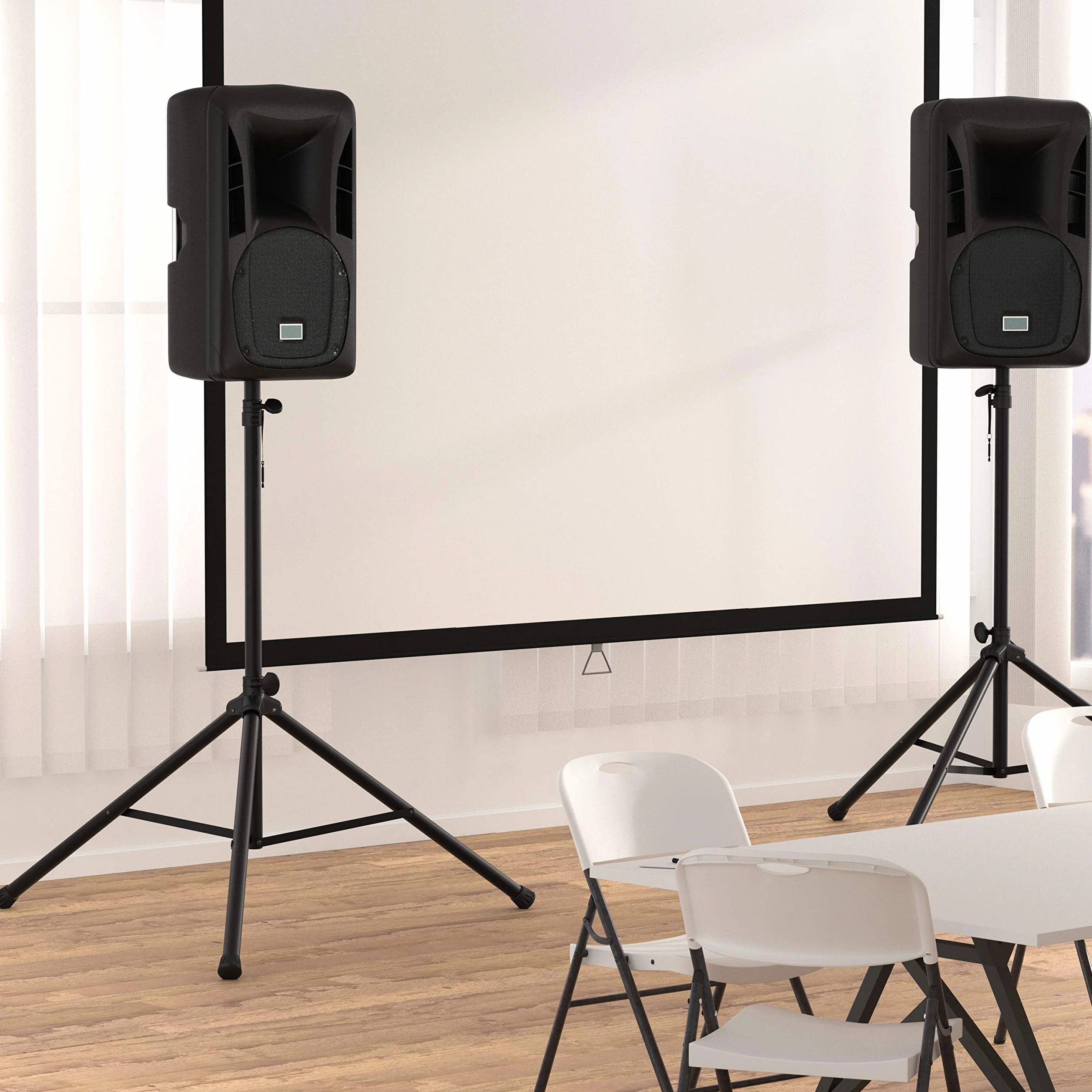 Amazon Basics Soporte ajustable para altavoces, 120 cm a 200 cm, Negro