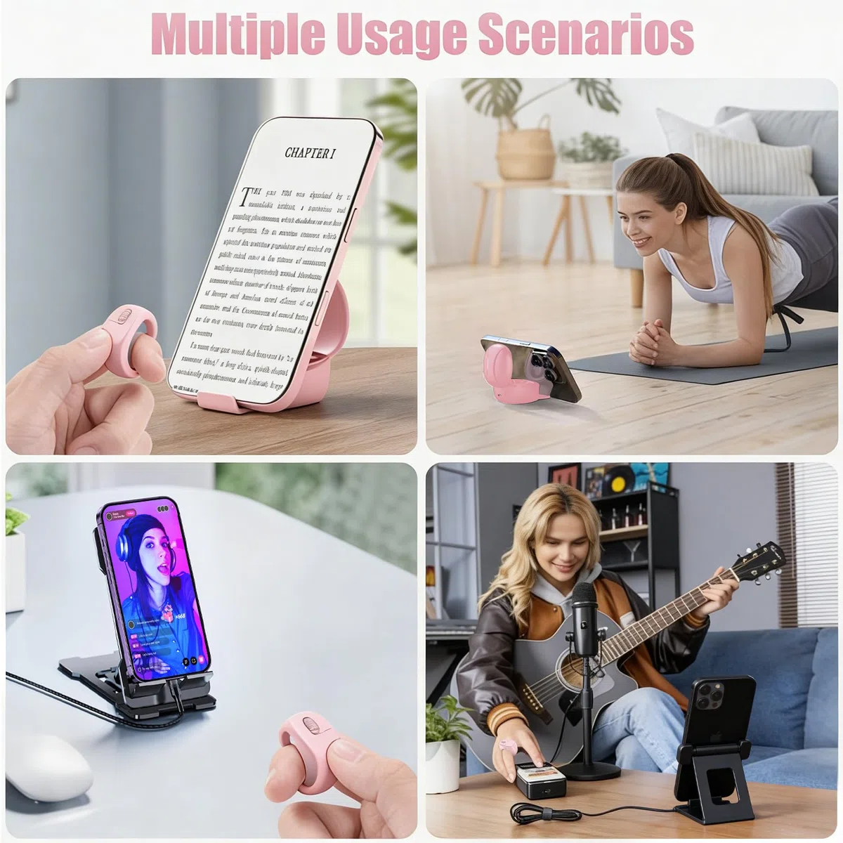Anillo de Desplazamiento Bluetooth TikTok,Giratorio a Distancia, Controlador Móvil Selfie Lazy para Tabletas Kindle, iOS, Android, Cámara,Grabación de vídeo,con Cargador