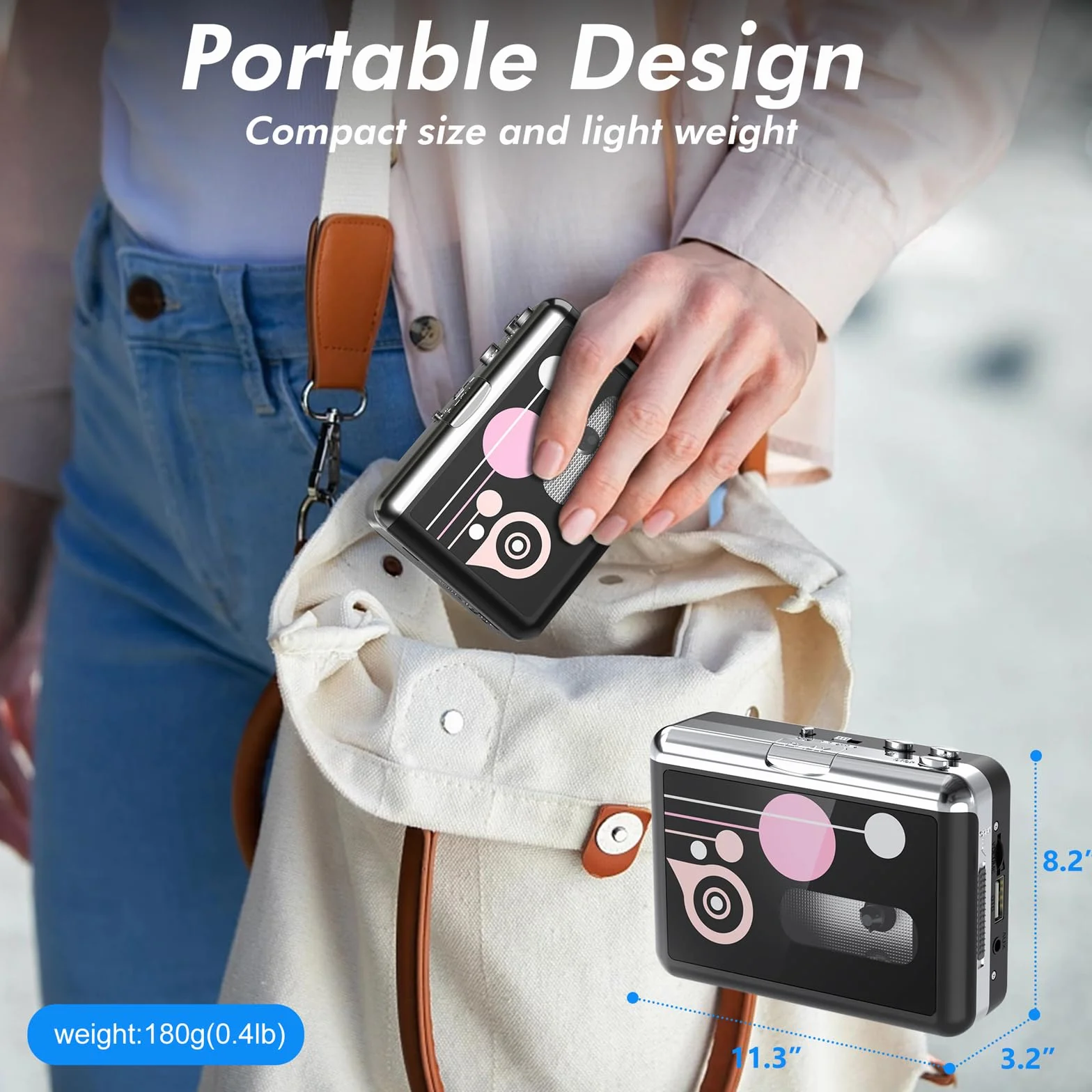 Reproductor de casete USB, convertidor de cinta a MP3, reproductor de música de casete portátil, convertidor de casete a MP3, con auriculares, no requiere PC, BR608