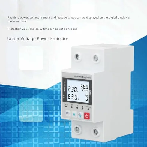 Protector de Sobretensión y Subtensión WiFi, 230V 50Hz 60Hz, Control Remoto, 63A, Voltaje Ajustable, Estabilizador