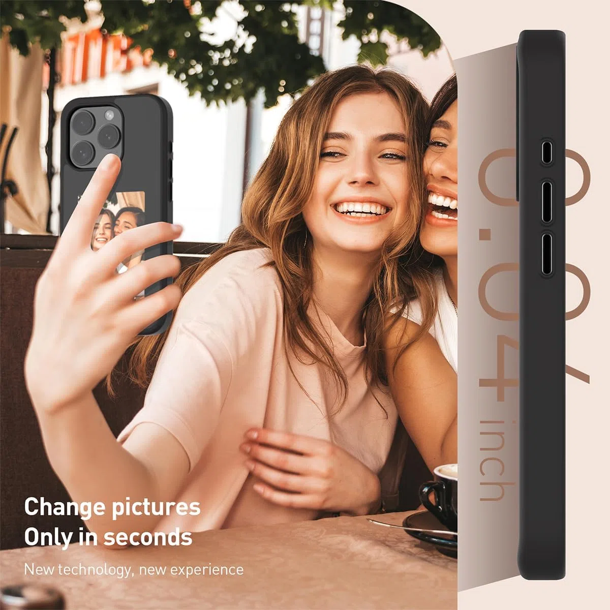 Smart Ink Phone Case for iPhone 13/14/15/16 Pro MAX Plus, NFC Memory Case for iPhone with Photo Screen, Smart NFC Ink Screen Phone Case (Black,14 Plus)