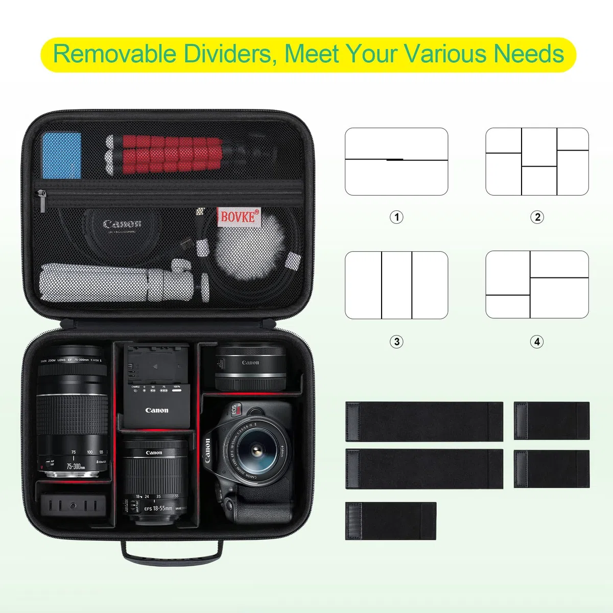 BOVKE Tansporte Bolsa para Canon EOS 2000D/4000D/250D/R6 Mark II/R8 /R10/ R100 Cámaras, Almacenamiento Estuche para Canon, Sony SLR DSL Cámaras, Lente, Trípode y Accesorios, Negro
