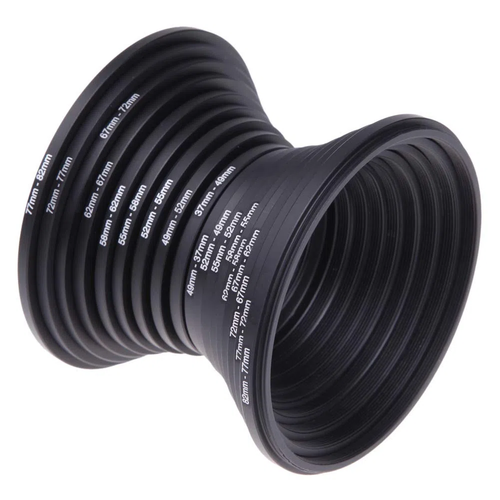 Step Up/Down Lens Filter Ring Adapter Set 37-82 mm, 18 Piezas de Filtro de Objetivo de cámara Metal Stepping Rings Kit Filter Filter Adapter Set Step Up Down Accesorios para Cano-n