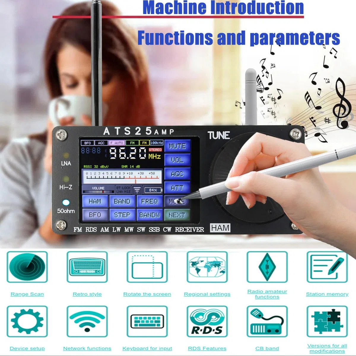 ATS25 AMP RDS Receptor de Radio de Banda Completa con Escaneo de Espectro, Firmware 4.17, para AM, Sync, SSB