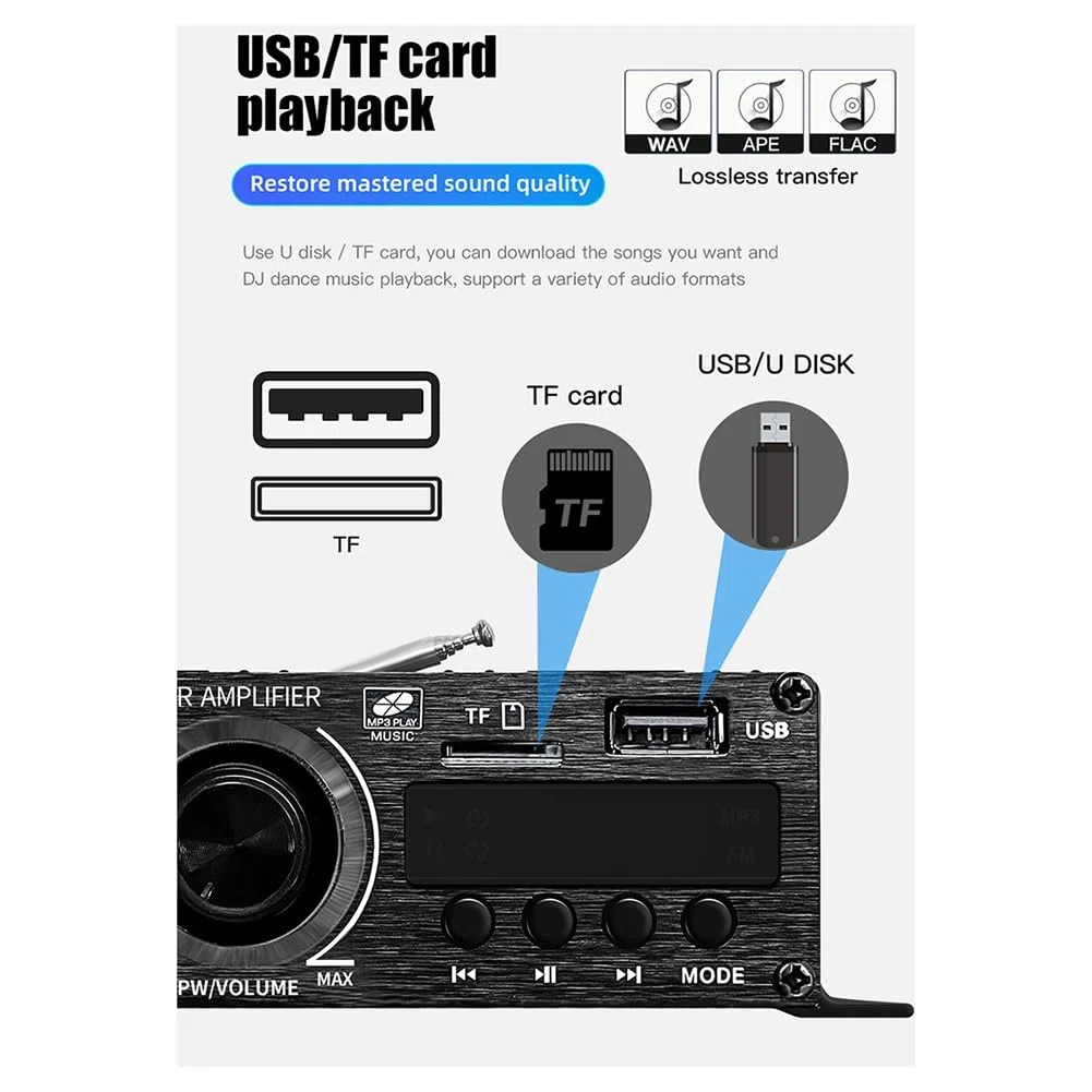 Amplificador Estéreo AK360 para el Hogar y el Coche, Amplificador de Radio con Reproducción Sin Pérdidas USB, Amplificador de Sonido HiFi Bluetooth 5,0