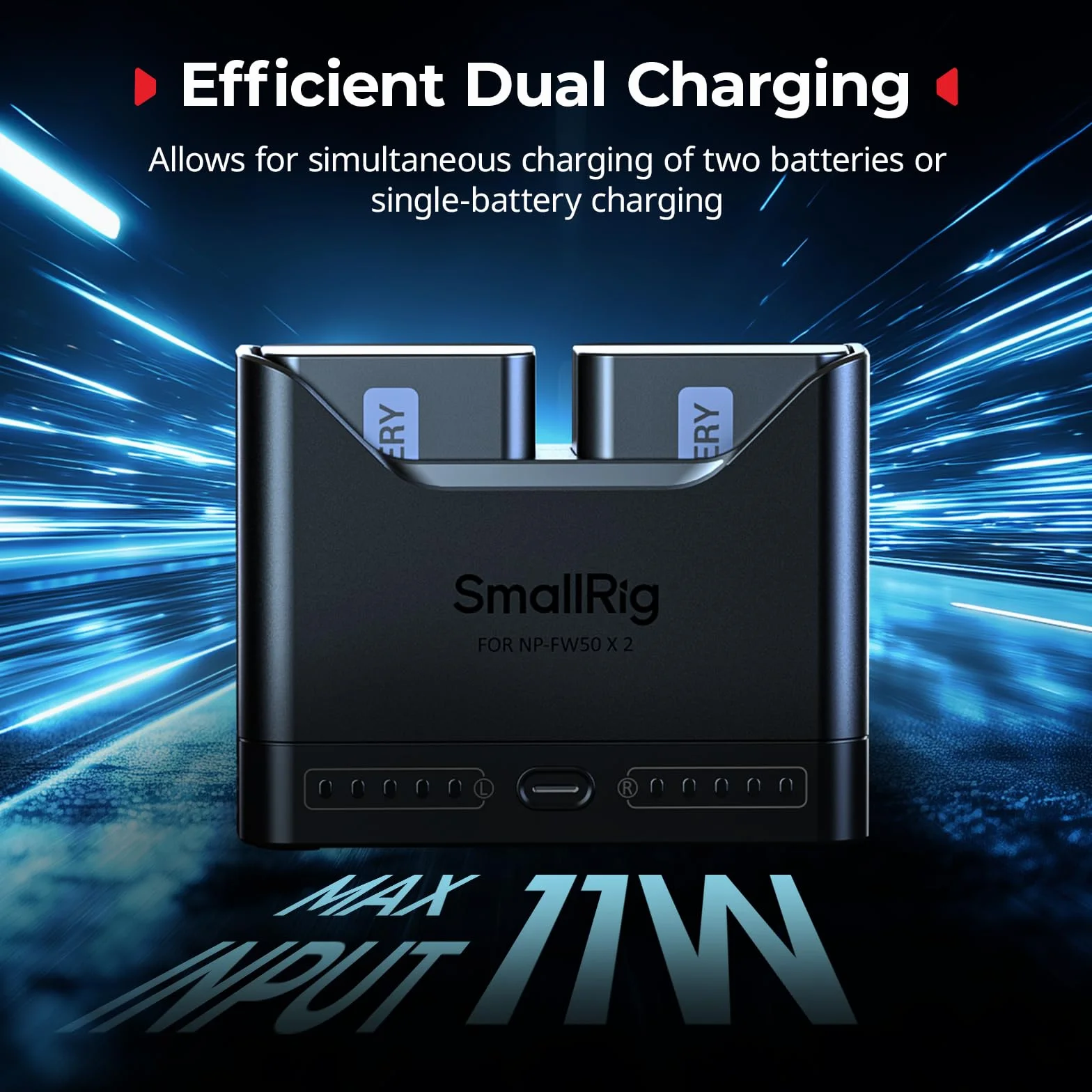 SMALLRIG NP-FW50 Battery Charger for Sony, 2h Dual Slot Camera Charger with 11W USB-C Port, Full Compatible with Sony A6000 A6100 A6300 A6400 ZV-E10 A7 A7S A7R A7SII A7RII A5000 A5100 ILCE-QX1