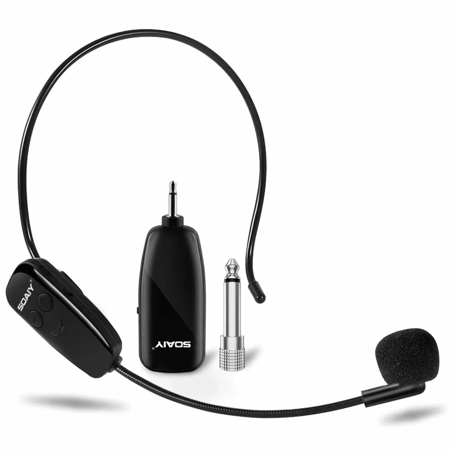 Micrófono inalámbrico Diadema USB Micrófono inalámbrico UHF Oreja de Mano 2-en-1 Amplificador de Voz portatil para Conferencias, Clases, Guía Turístico, Profesores